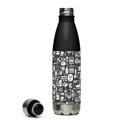 Black and White Abstract Stainless Steel Water Bottle