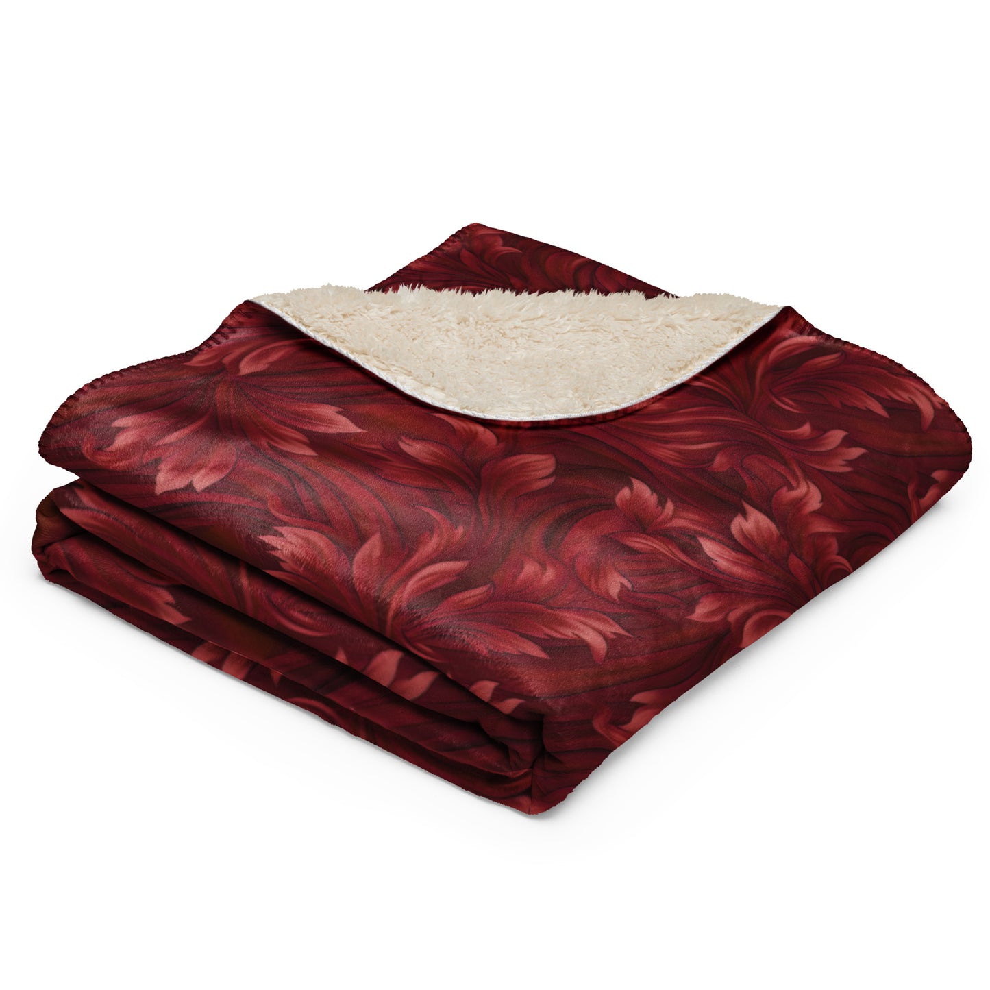 Red Swirling Leaves Sherpa Blanket