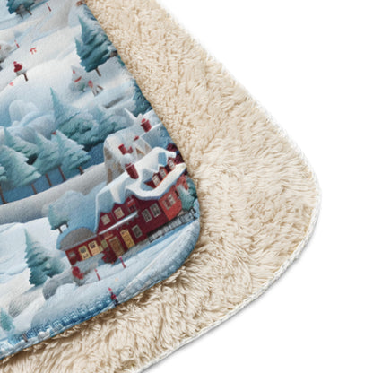 Winter Village Scene Sherpa Blanket