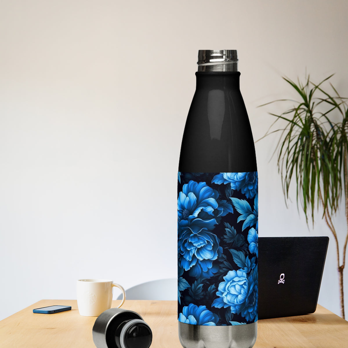 Luminous Blue Floral Stainless Steel Water Bottle