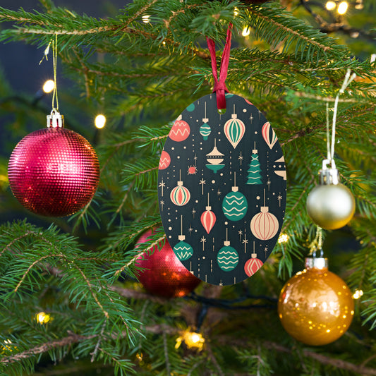 Retro Ornaments Pattern Oval Wooden Ornament - Gift Tag - Magnet