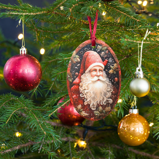 Santa Portrait Wooden Ornament - Gift Tag - Magnet