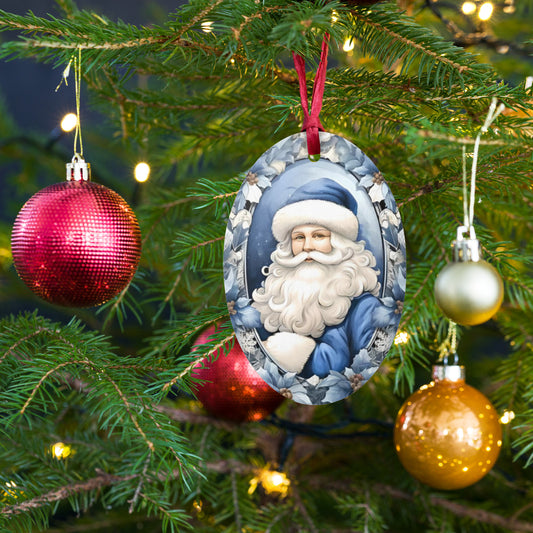 Blue Santa Wooden Ornament - Gift Tag - Magnet