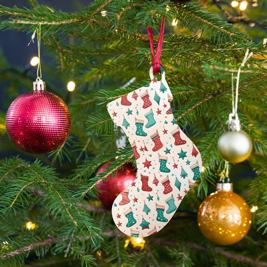 Wooden Stocking or Oval Ornaments - Gift Tags - Magnets with a Whimsical Stocking Design
