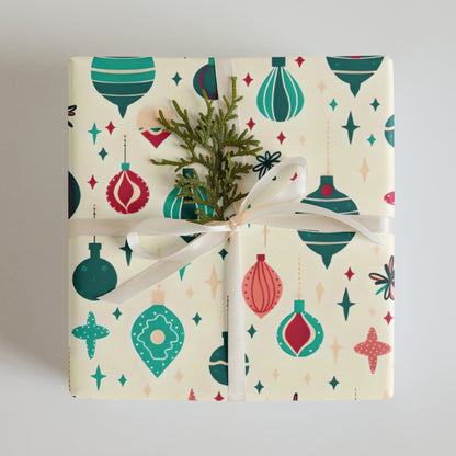 Retro Christmas Bulb Wrapping Paper Sheets - Set of 3