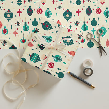 Retro Christmas Bulb Wrapping Paper Sheets - Set of 3