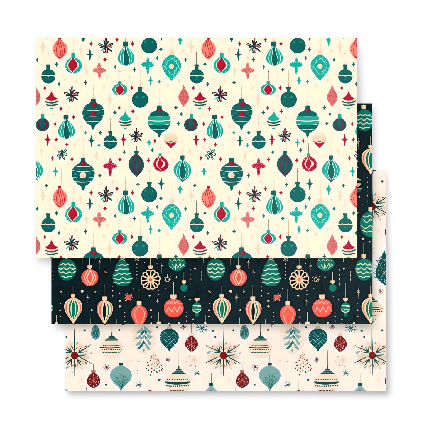 Retro Christmas Bulb Wrapping Paper Sheets - Set of 3