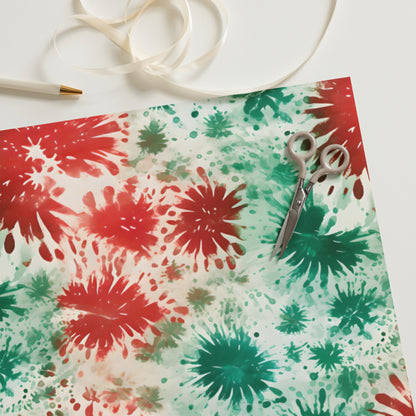 Red and Green Tie Dye Wrapping Paper Sheets