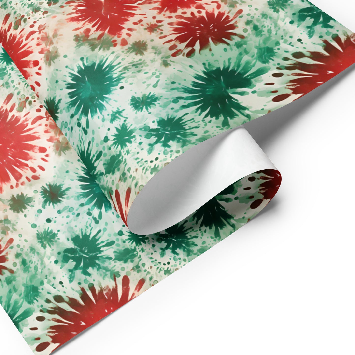Red and Green Tie Dye Wrapping Paper Sheets