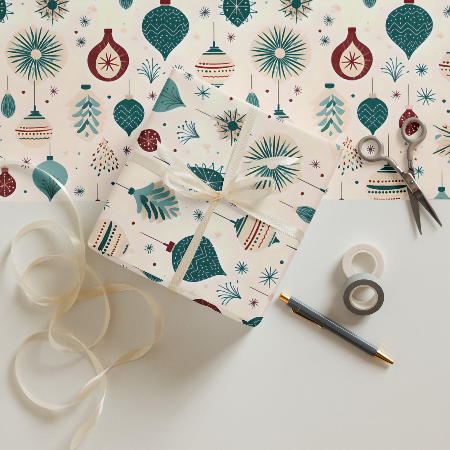 Retro Christmas Bulb Wrapping Paper Sheets - Set of 3