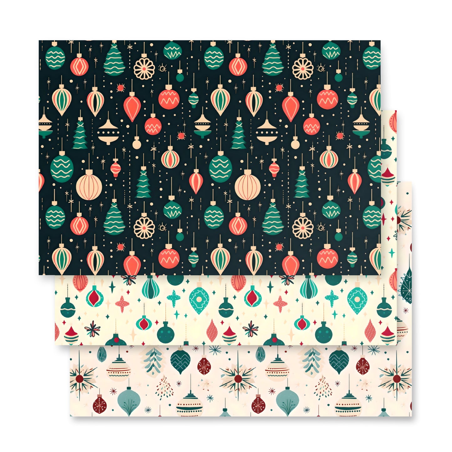 Retro Christmas Bulb Wrapping Paper Sheets - Set of 3