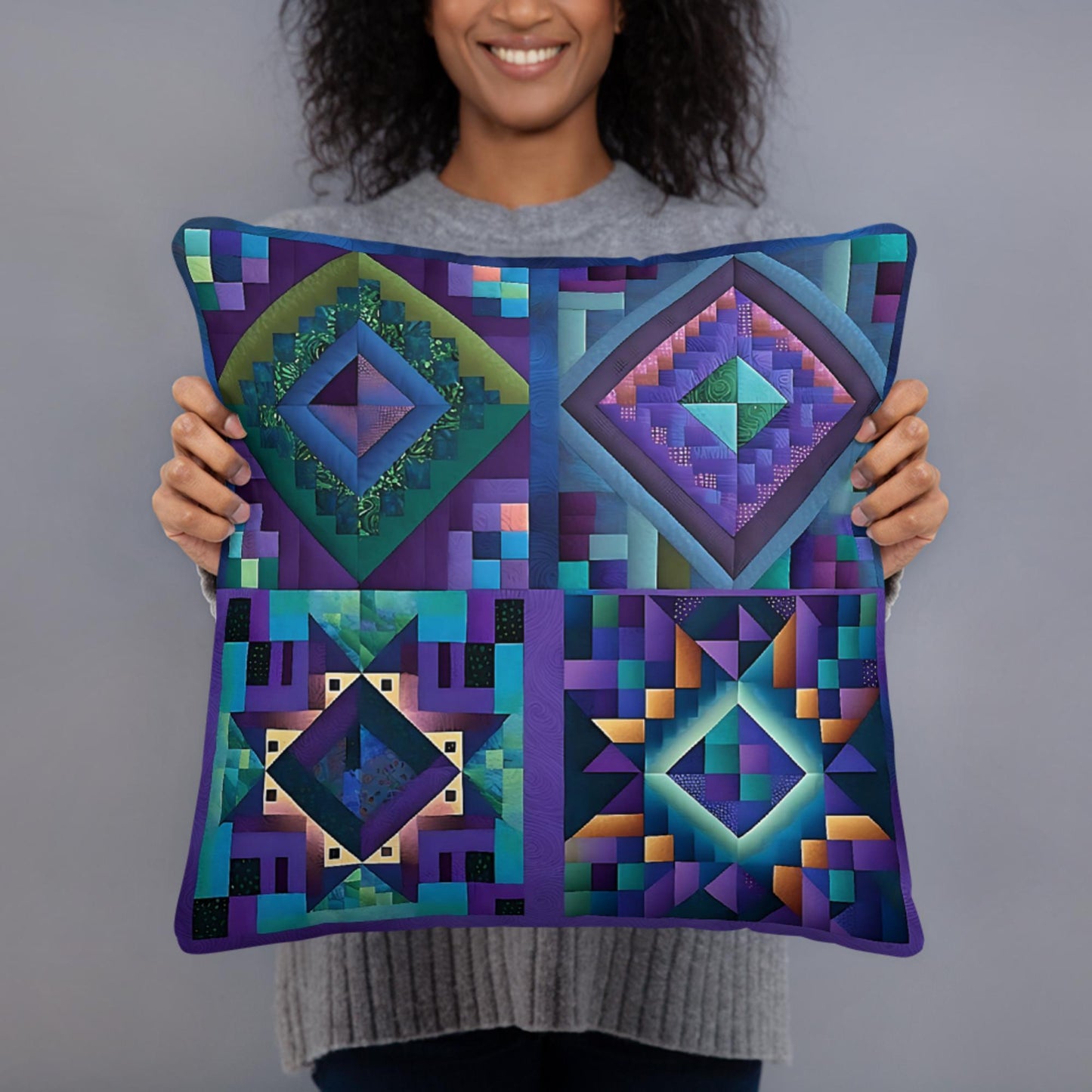 Purple and Blue Quilt Pattern Pillow