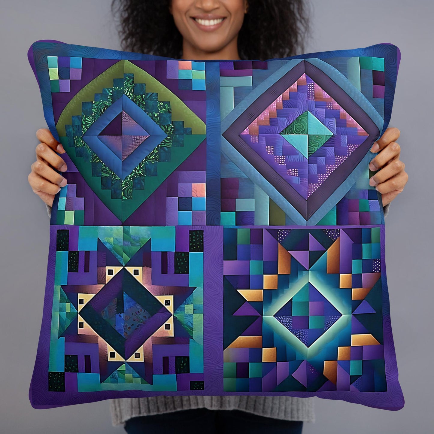 Purple and Blue Quilt Pattern Pillow