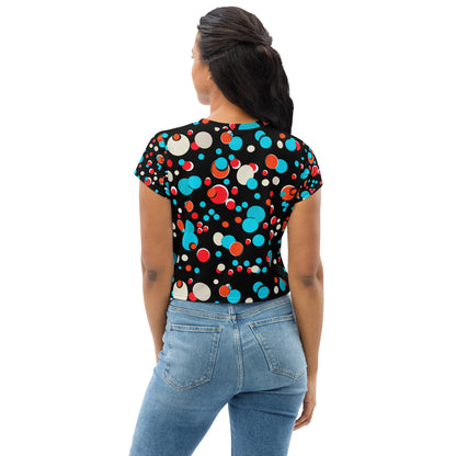 Pop Art Dots Faces Series All-Over Print Crop Tee V-1