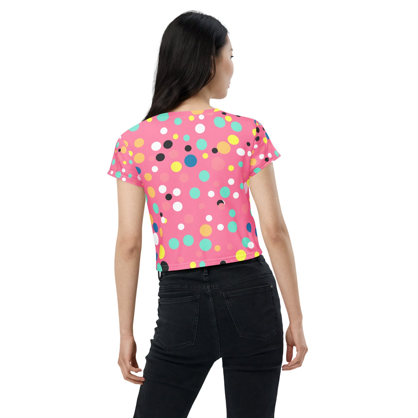 Pop Art Dots Faces Series All-Over Print Crop Tee V-2