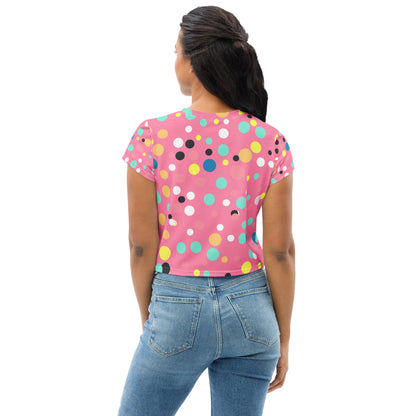 Pop Art Dots Faces Series All-Over Print Crop Tee V-2