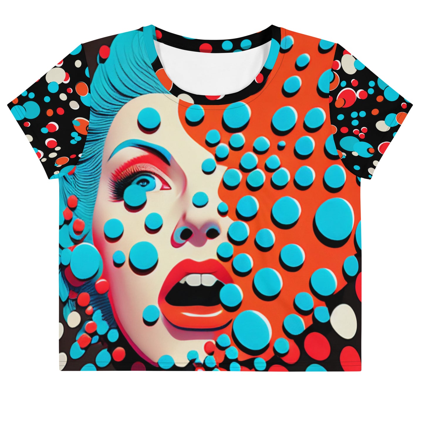 Pop Art Dots Faces Series All-Over Print Crop Tee V-1