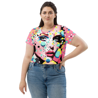 Pop Art Dots Faces Series All-Over Print Crop Tee V-2