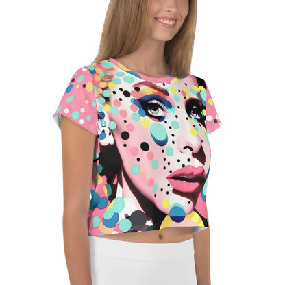 Pop Art Dots Faces Series All-Over Print Crop Tee V-2