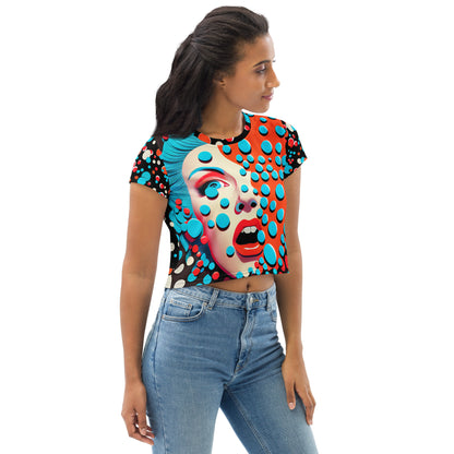 Pop Art Dots Faces Series All-Over Print Crop Tee V-1