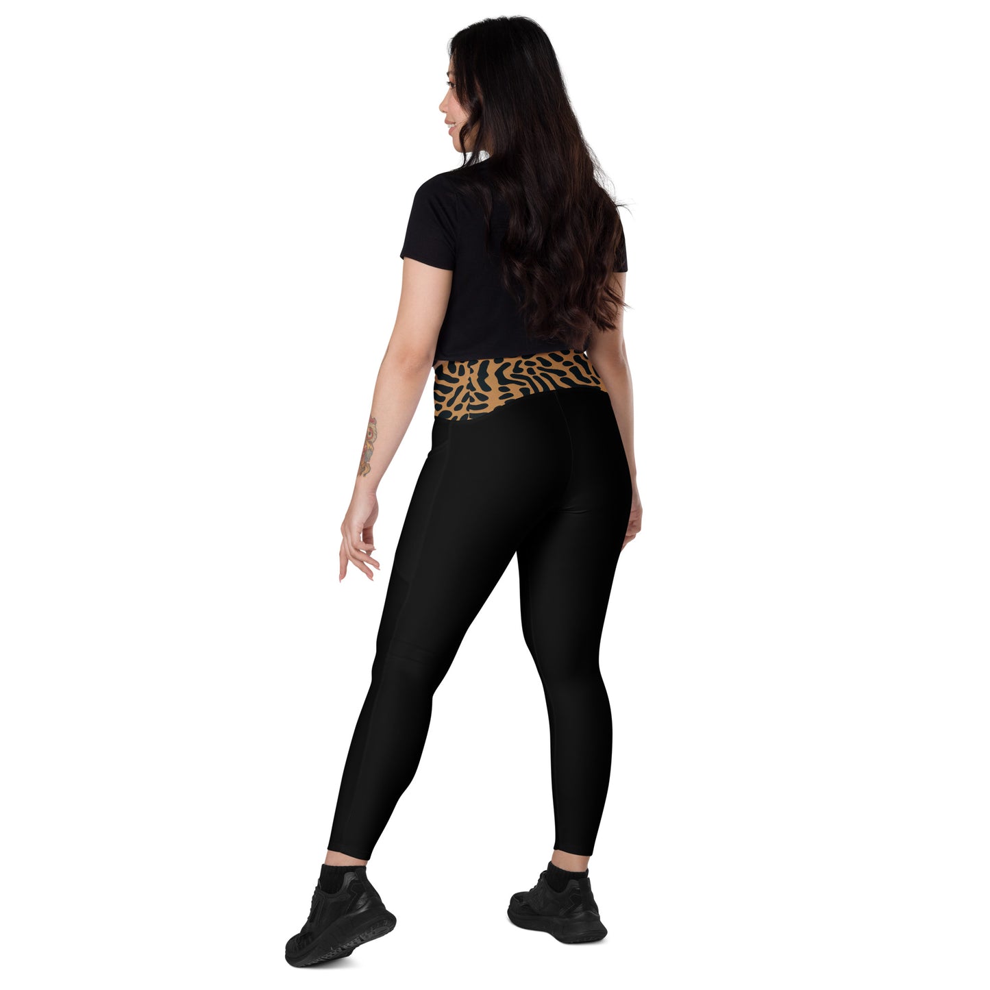 Tiger Print Crossover Leggings with Pockets