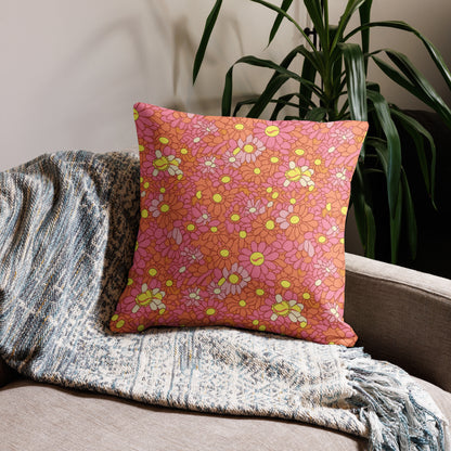 Retro Pink and Orange Daisy Premium Pillow
