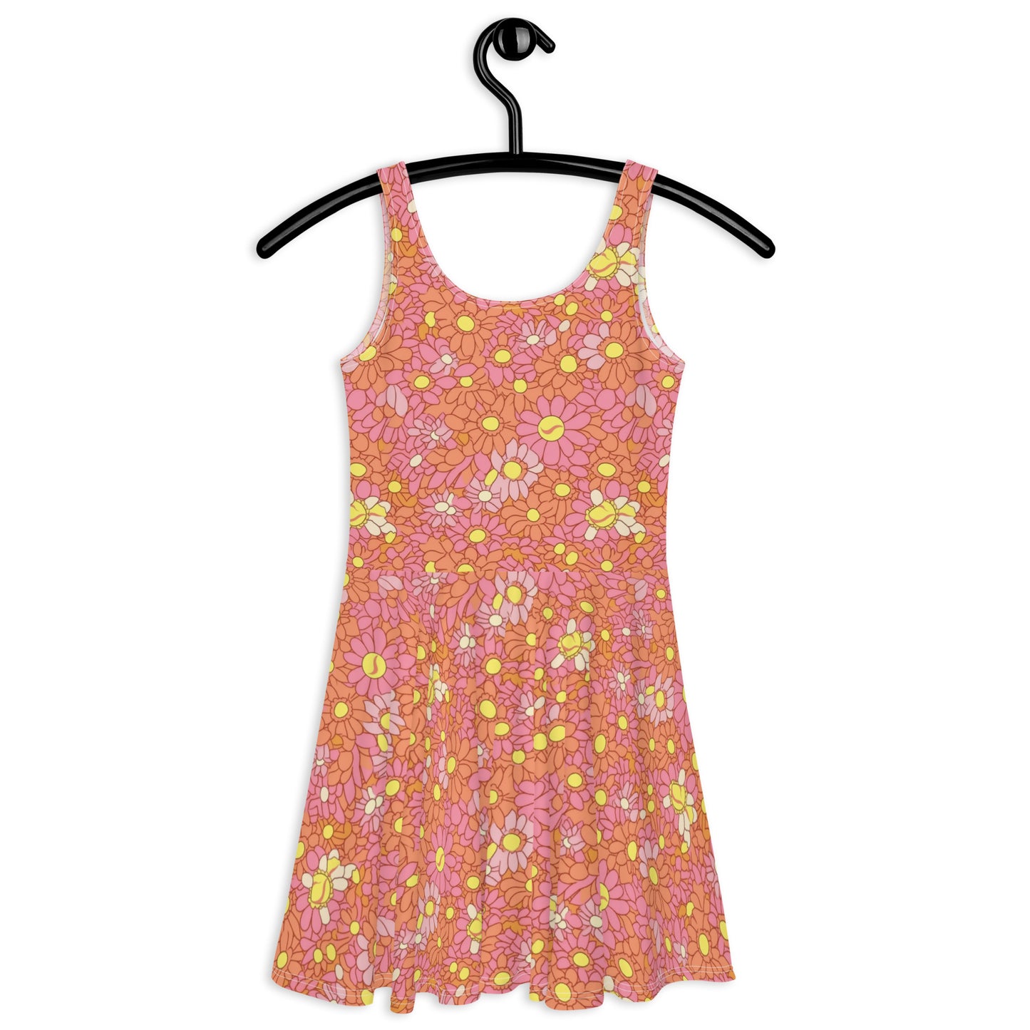 Retro Pink and Orange Daisy Print Skater Dress