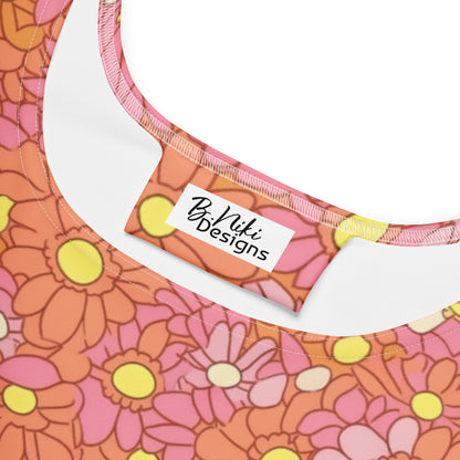 Retro Pink and Orange Daisy Print Skater Dress