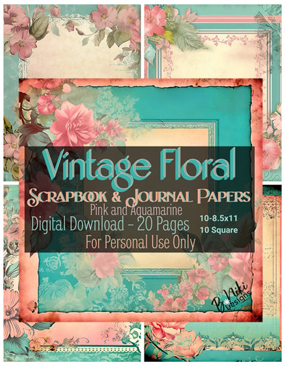 Vintage Floral Digital Scrapbook & Journaling Paper