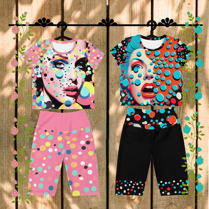 Pop Art Dots Faces Series All-Over Print Crop Tee V-2