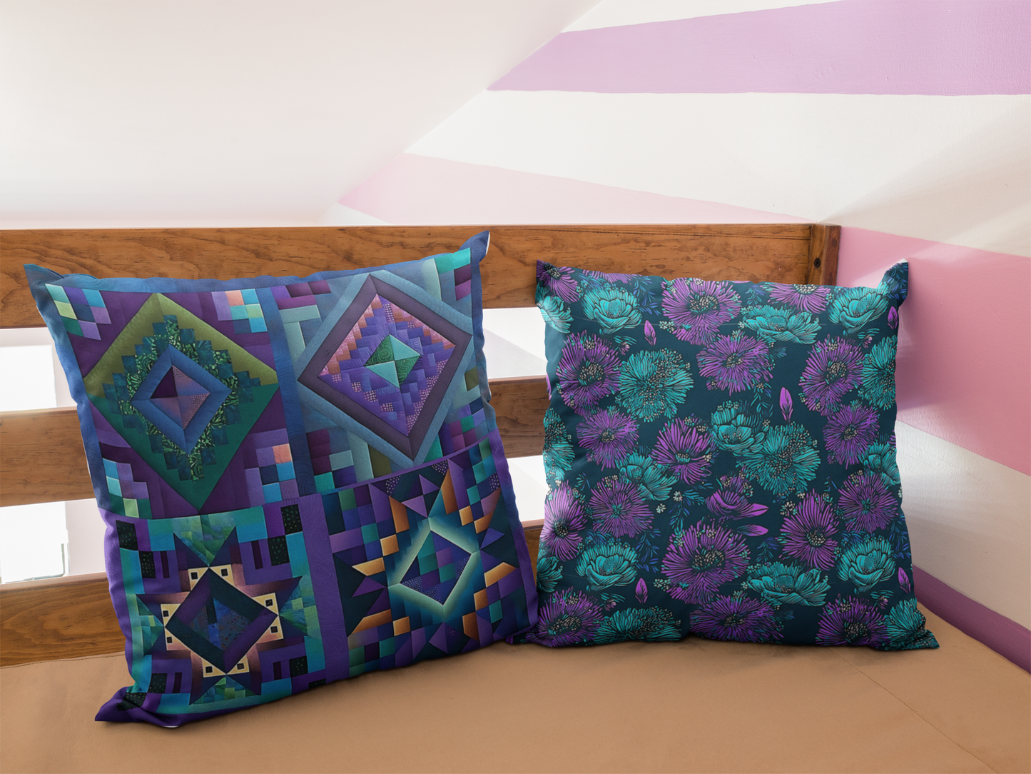 Purple and Teal Floral Pillows